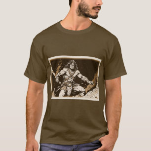 Camiseta Bárbaro con Espadón Sepia Dorado Estilo Arte Pop