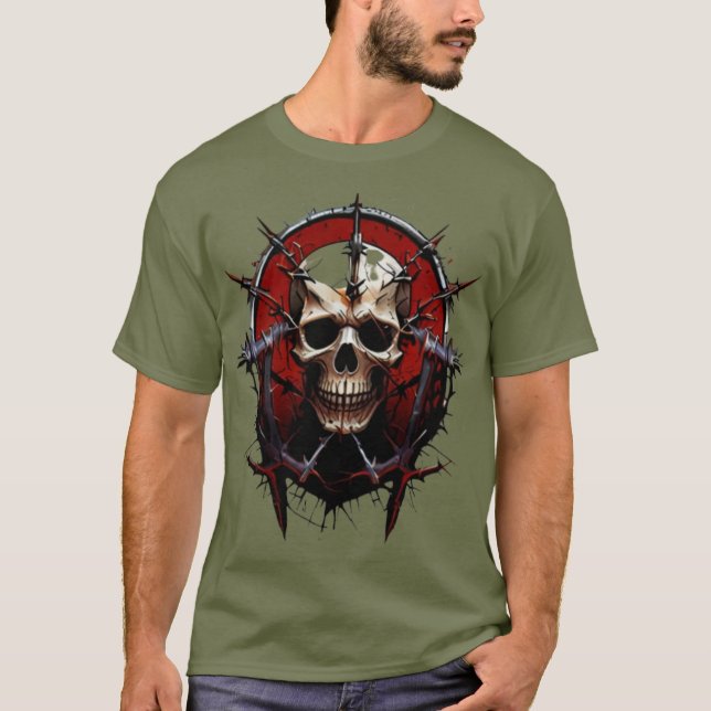 Camiseta  "Barbed Skull Death Metal T-Shirt – Hardcore Grap (Anverso)
