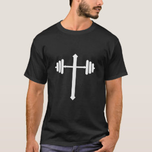 Camiseta Barbell Dumbbell Cross Christian Jesus Gym Entrena