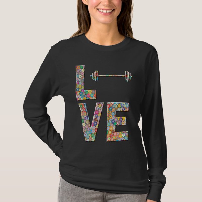 Camiseta Barbell Gym Workout Love Flowers (Anverso)
