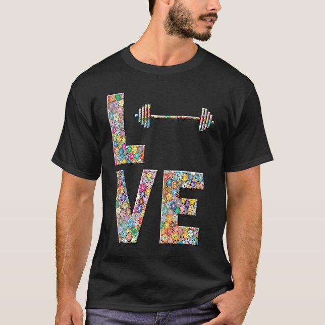 Camiseta Barbell Gym Workout Love Flowers (Anverso)