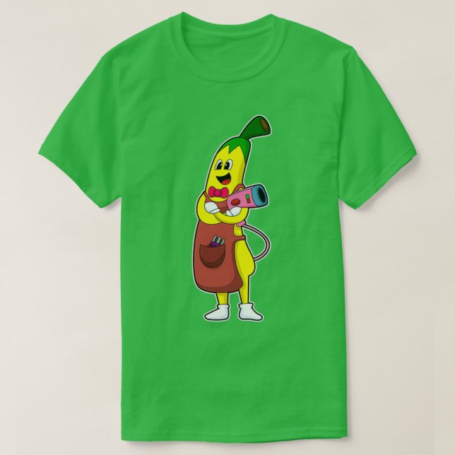 Camiseta Barber Banana como peluquería con secador de pelo (Diseño del anverso)