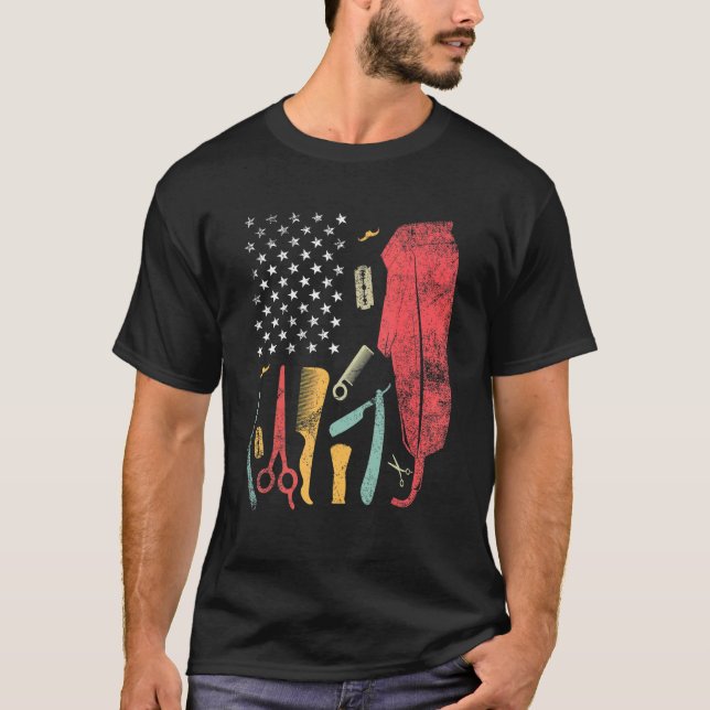 Camiseta Barber Bandera Estadounidense Peluquería Amo Secad (Anverso)