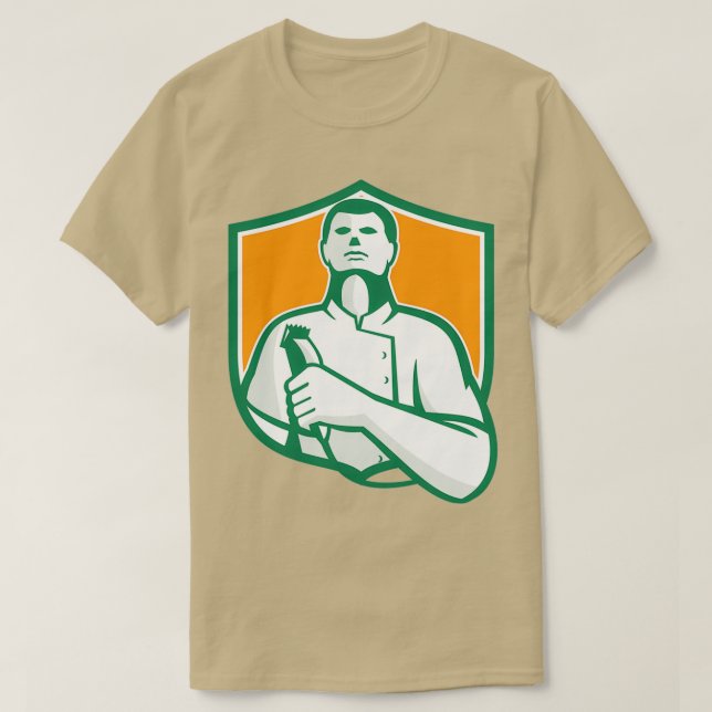 Camiseta Barber Hair Clipper Scissors Shield Retro (Diseño del anverso)