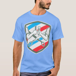 Camiseta Barber Hand Comb Pincel Tijeras Escudo Retro
