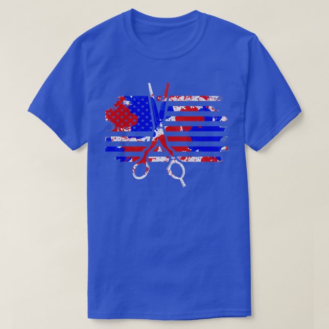 Camiseta Barber Salon de Bandera de Estados Unidos 3 (Diseño del anverso)
