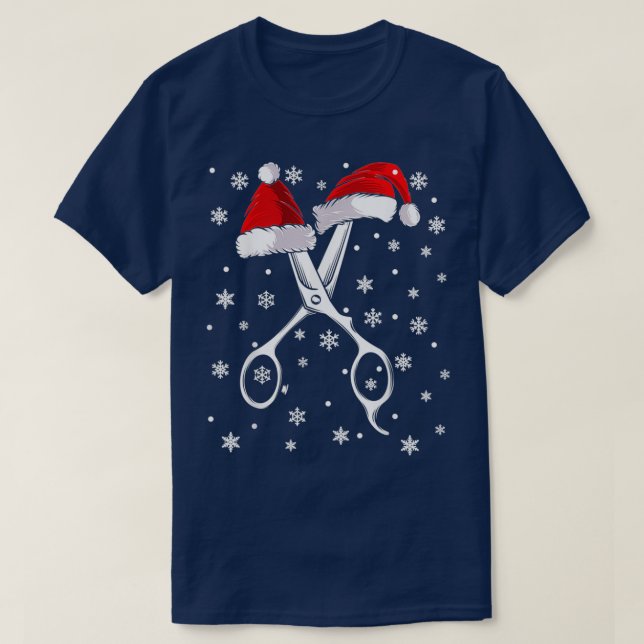 Camiseta Barber Scissor Santa Hat Funny Barbershop Christma (Diseño del anverso)