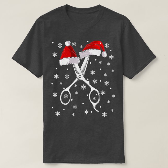 Camiseta Barber Scissor Santa Hat Funny Barbershop Christma (Diseño del anverso)