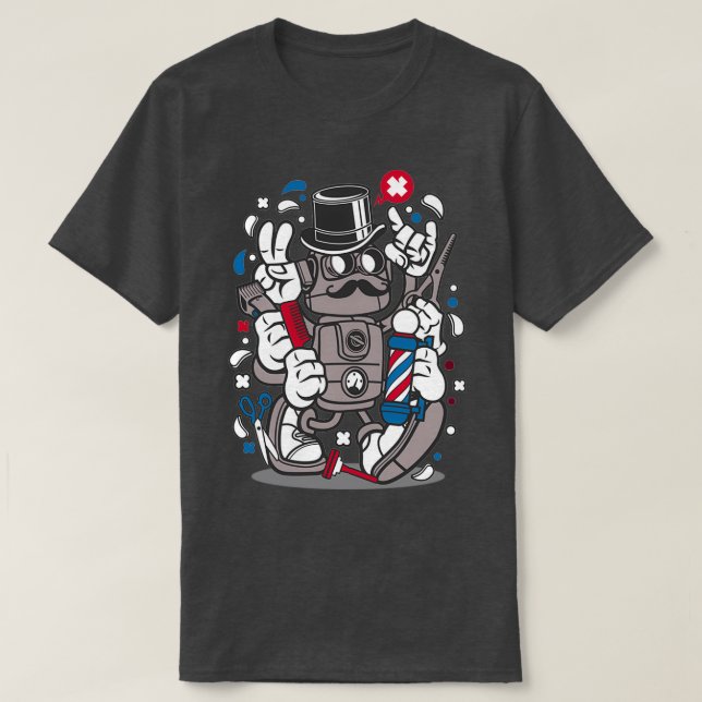 Camiseta Barber urbano Hipster Robot Hair Cut Pegatina (Diseño del anverso)
