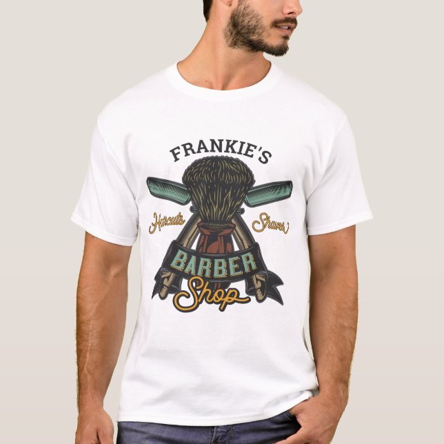 Camiseta Barbería personalizada Retro Recortes de pelo (Anverso)