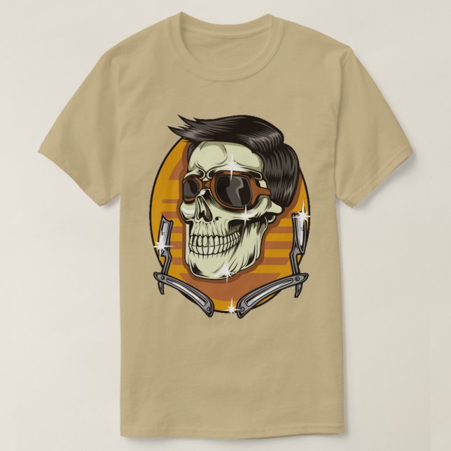 Camiseta barbershop de skull divertido pelo fresco (Diseño del anverso)
