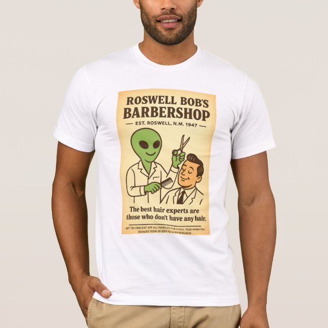 Camiseta Barbershop Hairdresser Roswell Aliens Retro de 195 (Anverso)