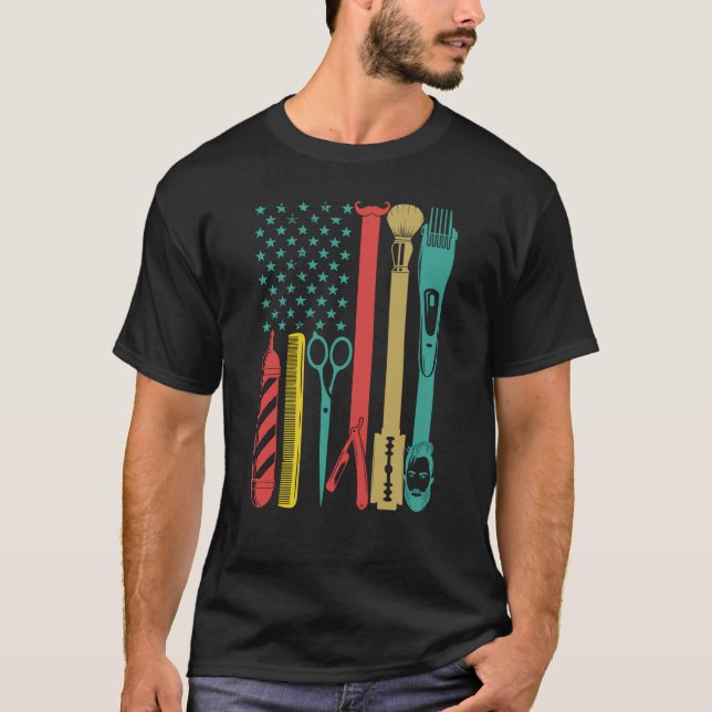 Camiseta Barbershop hairStyle Hairdresser Bandera estadouni (Anverso)