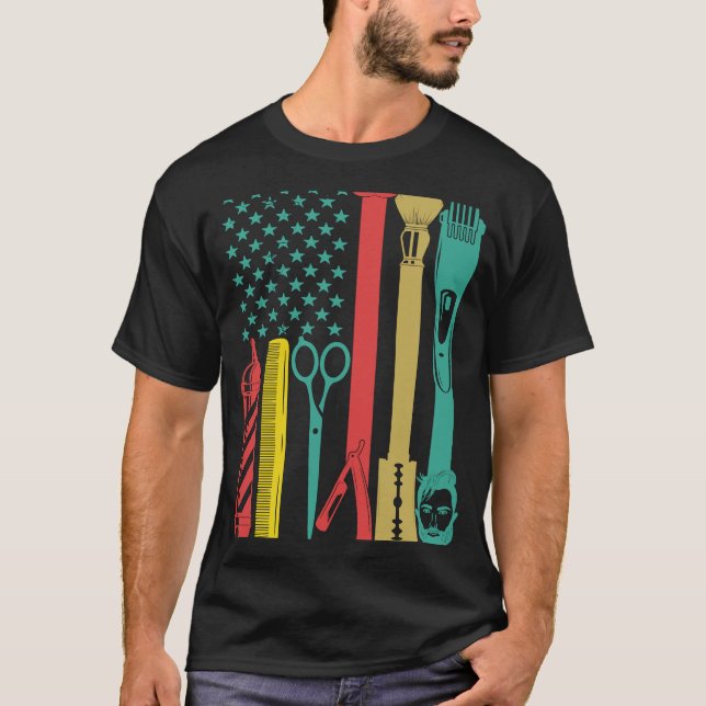 Camiseta Barbershop hairStyle Hairdresser Bandera estadouni (Anverso)