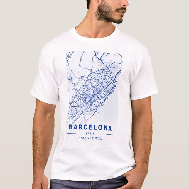 Camiseta Barcelona City Map Blue (Anverso)