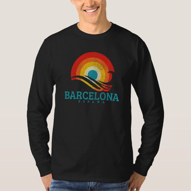 Camiseta Barcelona Espana España Vintage Wave Surfing (Anverso)