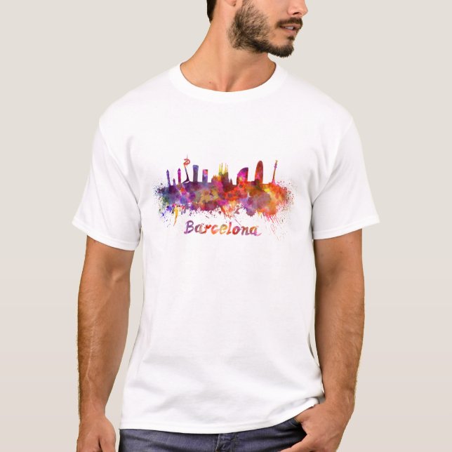Camiseta Barcelona skyline in watercolor (Anverso)