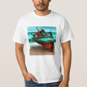 Camiseta Barco abandonado en una playa de arena