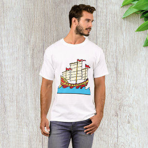 Camiseta Barco Chino Rojo Tradicional tipo Yunque sobre Ola