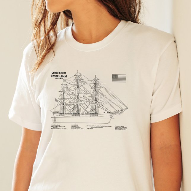 Camiseta Barco Clipper Flying Cloud - Plano del barco SD (Clipper Ship Flying Cloud - Ship Blueprint SD. Women Basic White T-Shirt)