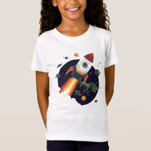 Camiseta Barco Cohete Espacial de Dinosaurio Aventura en el