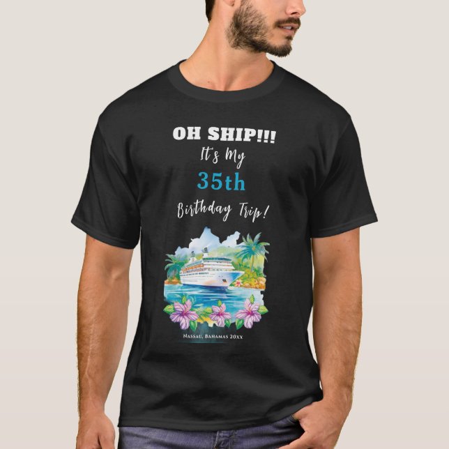 Camiseta Barco Crucero de Cumpleaños en la Playa de la Isla (Anverso)
