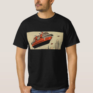Camiseta Barco Crucero Helicóptero de Ciencia Ficción Vinta