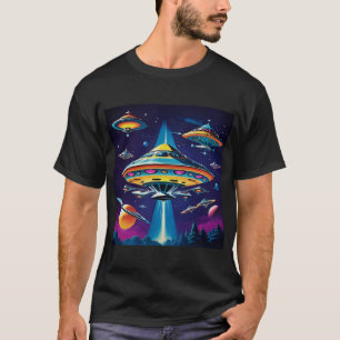 Camiseta Barco de Cohetes Retro Sci-Fi