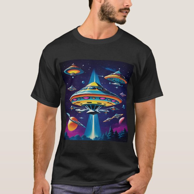 Camiseta Barco de Cohetes Retro Sci-Fi (Anverso)
