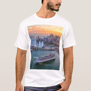 Camiseta Barco de crucero del atardecer de Miami y paisaje 