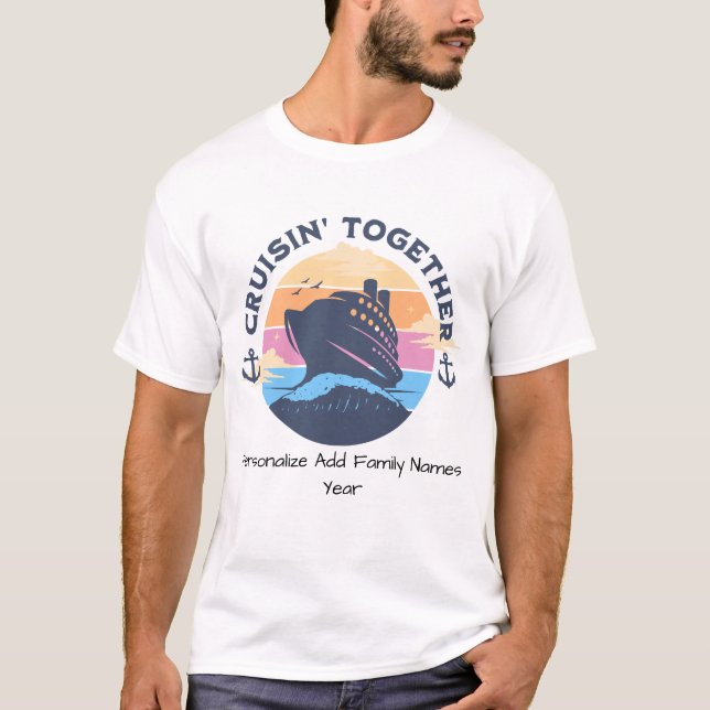 Camiseta Barco de crucero familiar Naranja/azul para el ata (Anverso)