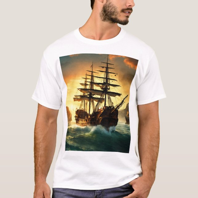 Camiseta Barco de gorrión Jack navegando en el horizonte do (Anverso)