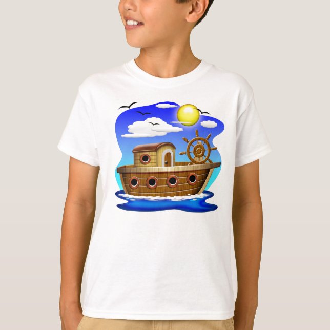 Camiseta Barco de Pesca de Dibujos Animados (Anverso)