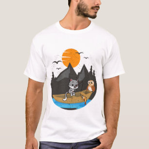 Camiseta Barco de Pesca de Gato y Búho Lindo Arte de la Nat