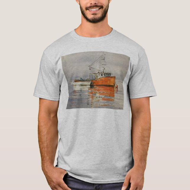 Camiseta Barco de pesca de Maine naranja náutico de océano  (Anverso)