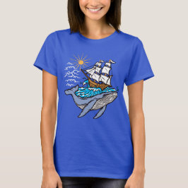 Camiseta Barco de Vela de Ballena Azul Ola Tema Náutico  