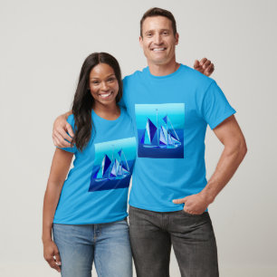 Camiseta Barco de vela geométrico moderno / yate, azul coba