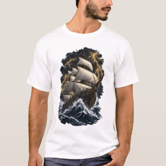 Camiseta Barco Galeón Épico en Tormenta Náutica Vintage Océ
