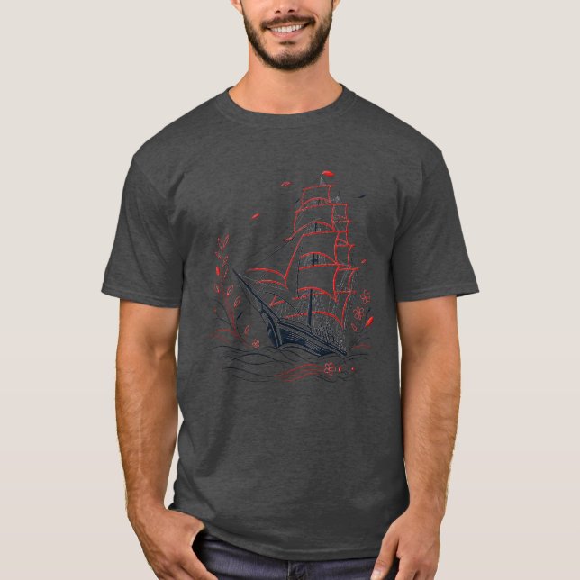 Camiseta Barco Gótico de Velas Carmesí (Anverso)