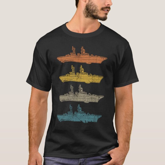 Camiseta Barco militar de la marina de destrucción retro (Anverso)