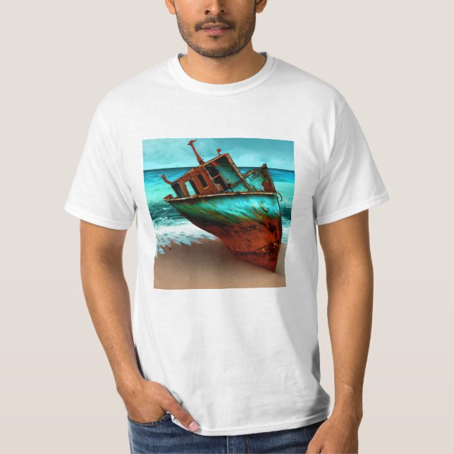 Camiseta Barco perdido en una playa de arena (Anverso)