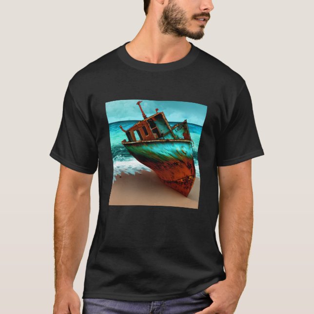 Camiseta Barco perdido en una playa de arena (Anverso)