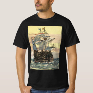 Camiseta Barco pirata antiguo, galeón navegando en el océan