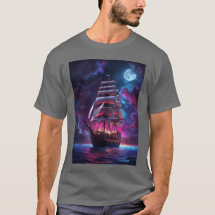 Camiseta Barco pirata del mar azul oscuro vintage