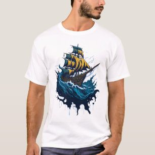 Camiseta Barco pirata en mares tormentosos