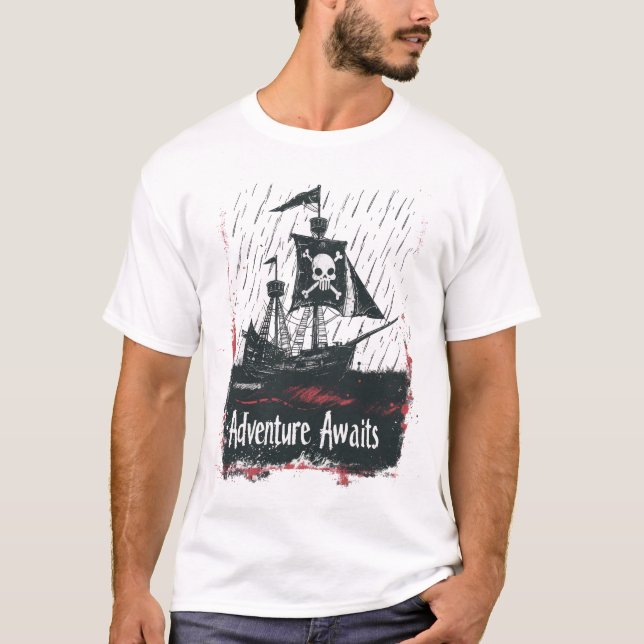 Camiseta Barco pirata en mares tormentosos - Arte Minimalis (Anverso)