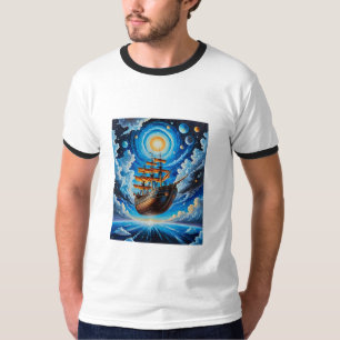 Camiseta Barco pirata volador a través del cielo cósmico