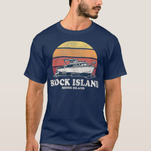 Camiseta Barco retro de la isla de bloques RI Vintage