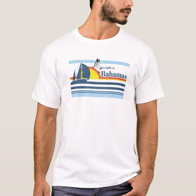 Camiseta Barco S de vela Bahamas Beach Retro 70 Años 80 Año (Anverso)