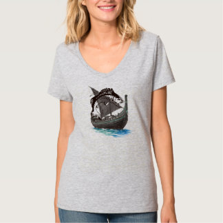 Camiseta Barco Vikingo Antiguo y Silueta de Salmón | Nord